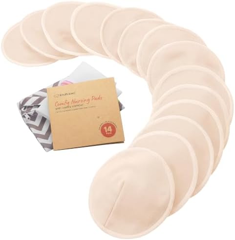 Organic Nursing Pads, 14 Washable Breast Pads, Wash Bag by KeaBabies