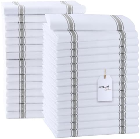 Dish Towels 30 Pack Grey Stripe 100% Cotton Kitchen Towel 15x25 Inch Tea Towels by AvalonKitchen