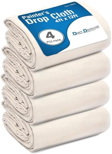 Pack of 4: 4x12 Drop Cloth Cotton Tarp Large Canvas Tarp by DIRT+DEFENSE