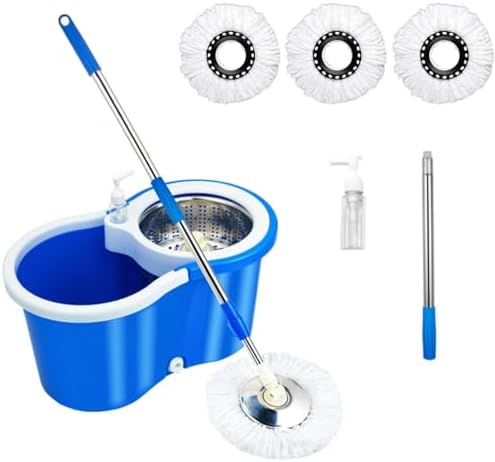 Spin Mop and Bucket with Wringer Set, with 3 Microfiber Mop Replacement Heads by PULNDA