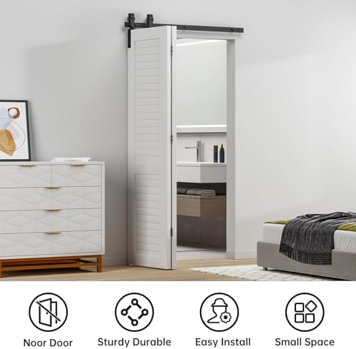42" Bi-Folding Sliding Barn Door Hardware Track Kit, Smoothly&Quietly, Side - Image 2