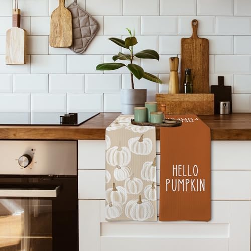 Fall Hello Pumpkin Kitchen Towels and Dishcloths Sets of 2, Fall Burnt Orange - Image 5