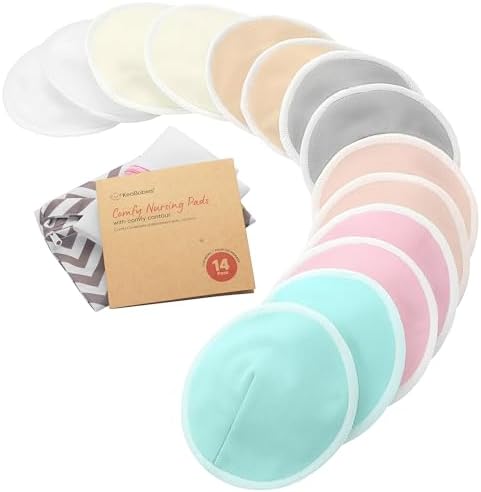 Organic Nursing Pads, 14 Washable Breast Pads, Wash Bag by KeaBabies