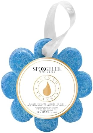 Spongellé Freesia Pear Wild Flower Bath Sponge | Built-in Body Wash & Body by Spongell%C3%A9