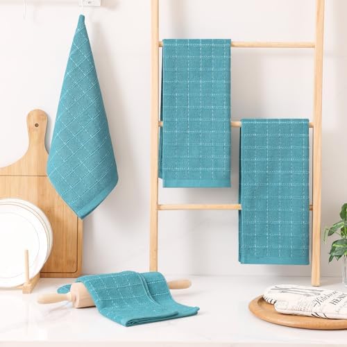 Homaxy 100% Cotton Terry Kitchen Towels, 4 Pack, Lake Blue - Image 6