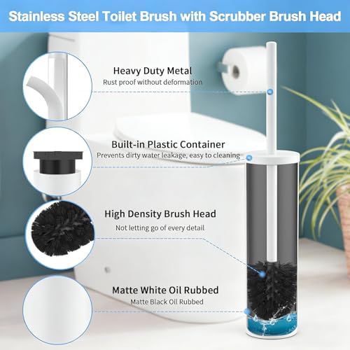 Stainless Steel Toilet Brush and Holder Set Brushed Silver Heavy Duty Toilet - Image 2