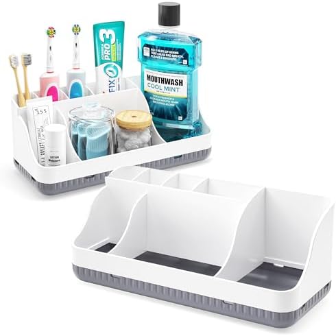 Bathroom Counter Organizer and Storage, 7 Slots Detachable Toothbrush Holders by Homtalker