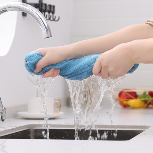Kitinjoy 100% Cotton Waffle 12-Pack Kitchen Towels, Sky Blue - Image 3