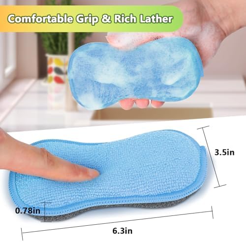 GLIMGLINT 12 Pack Dish Sponges Kitchen, Non-Scratch Microfiber Sponges - Image 6