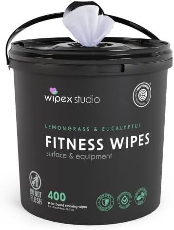 Wipex Yoga Mat Cleaner Wipes, EWG Verified, 400 Ct Plant-Based Lemongrass by Wipex