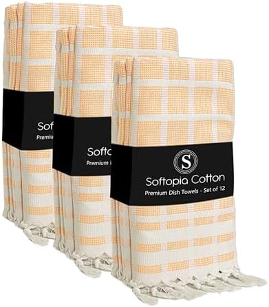 Matrix Dobby Kitchen Towels 12 Pack 100% Cotton, 16x26 Inches, Decorative Tea by SoftopiaCotton