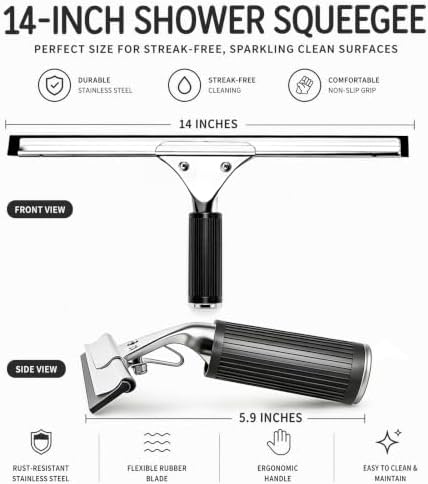 14'' Shower Squeegee for Glass Doors, Stainless Steel - Image 2