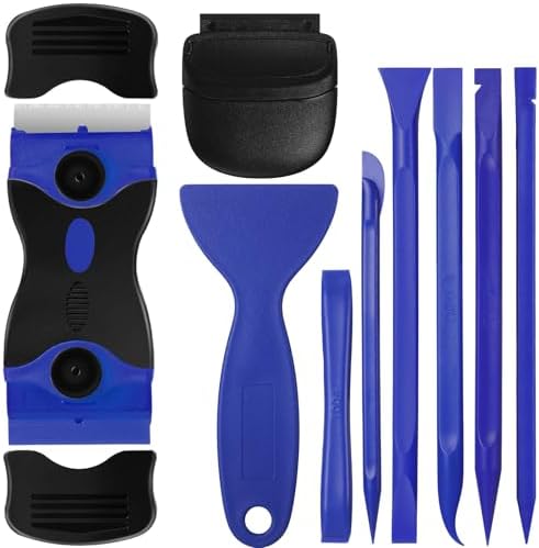 Tallew 9 Pcs Plastic Scraper Set Paint Tool Non Scratch Putty, Dark Blue by Tallew