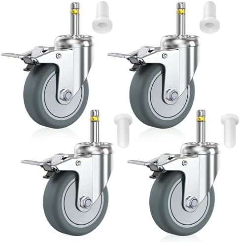 HOLKIE Stem Caster Wheels 3 inch Locking Casters Set of 4, 7/16-Inch Stem by HOLKIEUSA