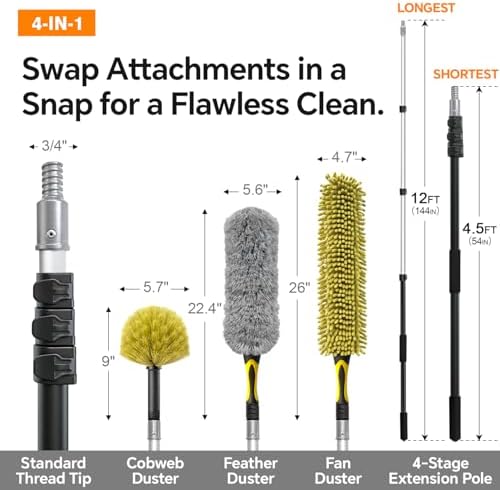 4-in-1 4-12Ft 4-Stage Telescoping Extension Pole Kit - Image 2