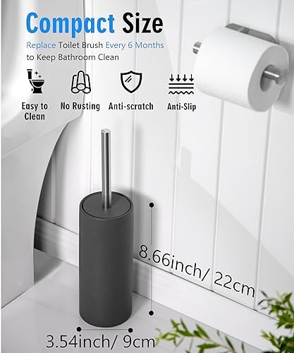 Matt Gray Ceramic Toilet Brush and Holder Set - Image 6