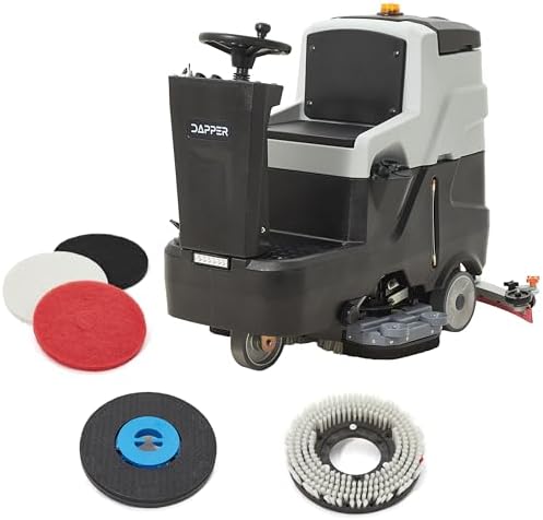 Battery Powered Ride-On Commercial Floor Scrubber Machine, 24 gal Solution Tank by DapperSupply