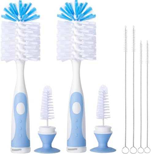 Blue Baby Bottle Brush 2-Pack, Suction Base & Hidden Cleaner by CAREBABYMORE