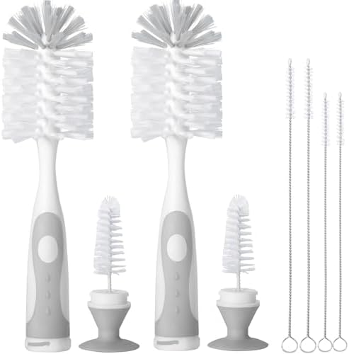 Gray Baby Bottle Brush 2-Pack, Suction Base & Hidden Cleaner by CAREBABYMORE