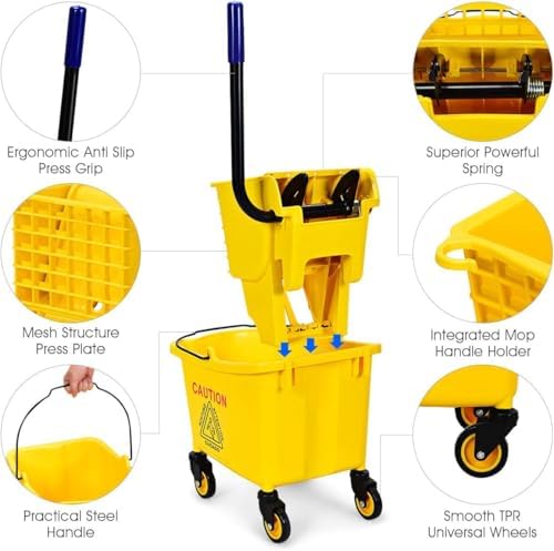 Mop Bucket, Commercial Bucket for Mopping on Wheels - Image 4