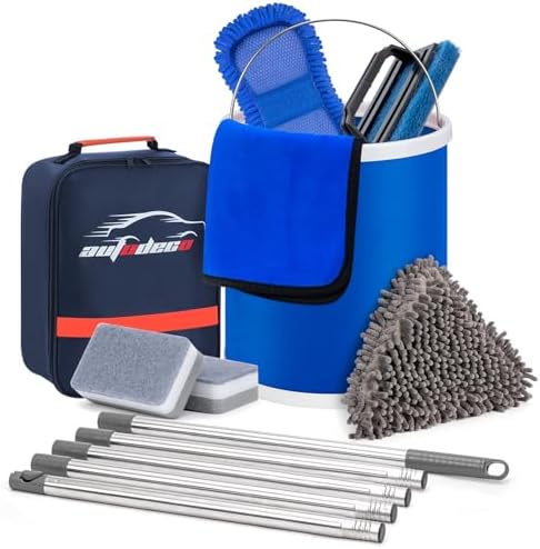 Boat Wash Cleaning Kit with Wet Dry Mop Collapsible Bucket Boat Scrubbing Brush by AUTODECO