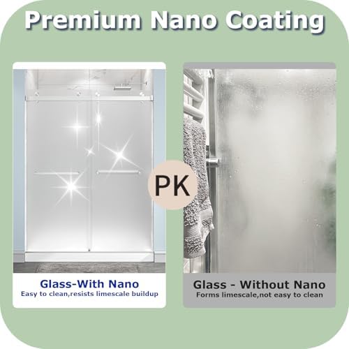 Frameless Double Sliding Frosted Shower Door 55-60" x 76" - Image 7