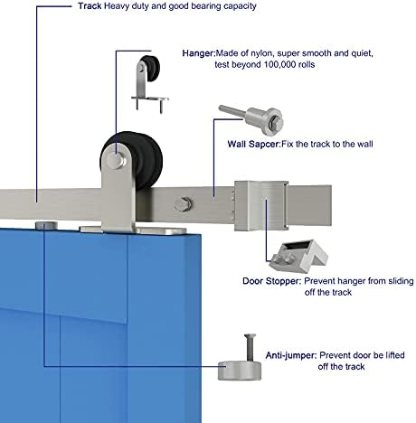 JUBEST 6 FT Brushed Nickel Sliding Barn Door Hardware Kit Smoothly and Quietly - Image 3