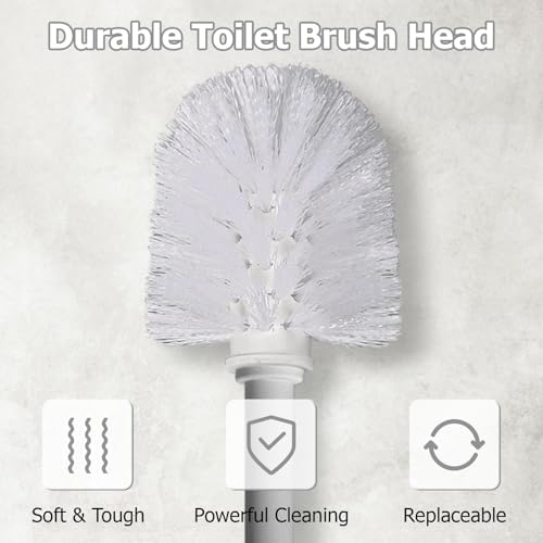 Topsky 2 Pack Compact Toilet Brush & Holder Set, Plastic Round Barrel Loo Brush - Image 4