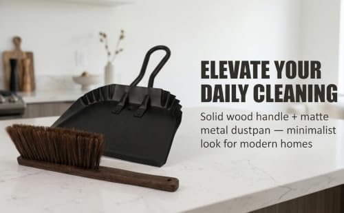 Dust Pan and Brush Set, Small Handheld Metal Dustpan and Wooden Broom - Image 6