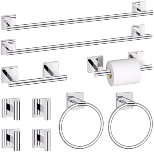 10 Pieces Polished Chrome Towel Bar Set, Double Dase Toilet Paper Holder by SOAEZ