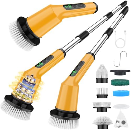 Shower Scrubber with Long Handle, Electric Scrubber Bathroom Cleaner Brush by CTMAST