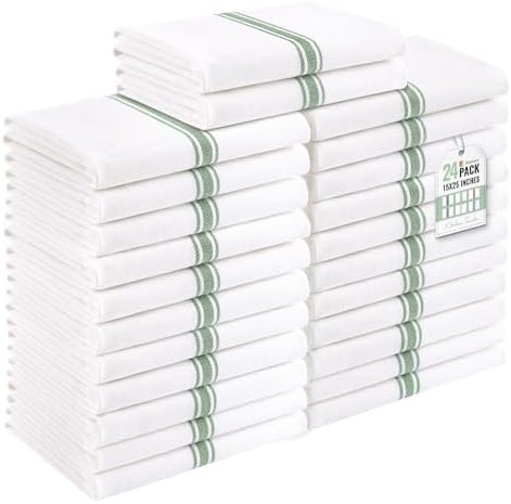 Homaxy 100% Ring Spun Cotton Kitchen Towels 24 Pack, Grass Green Stripe by Homaxy