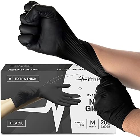 Disposable Black Nitrile Gloves Medium 200 Count by FifthPulse