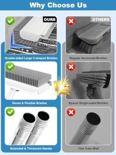 Floor Scrub Brush with Long Handle, 4 in 1 Shower Scrubber with Floor Squeegee - Image 5