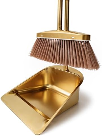 Gold Broom and Dustpan Set, Minimalist Upright Sweeper by Dogiwatchme