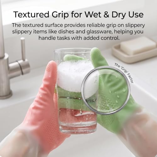 Cleaning Gloves 2 Pairs Medium, Reusable Rubber Dishwashing Kitchen Women - Image 5