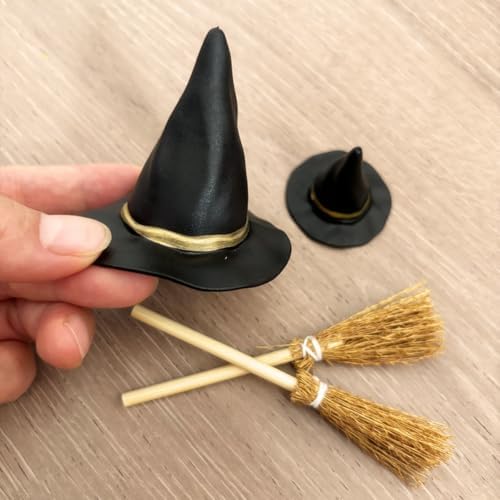 Halloween Mini Witch Hats and Straw Brooms 48Pcs Home Craft Party Decor Kit - Image 6