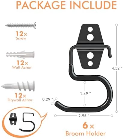 Broom Holder Wall Mount, 6 Pack Tool Hangers Garage Wall Hanging Organizer - Image 2