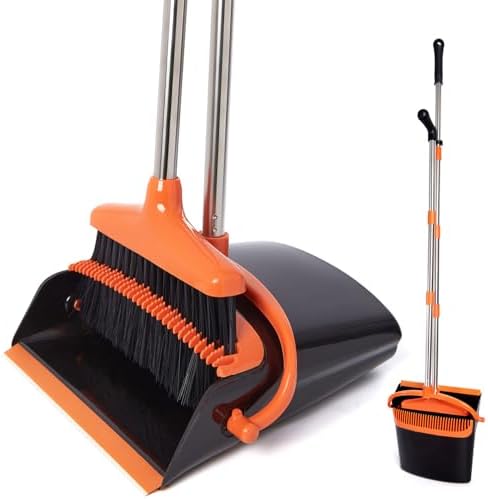 Broom and Dustpan Set, 54.72" Long Handle, Standing Dustpan by XXFLOWER