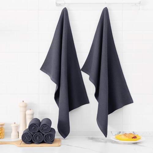 Kitinjoy 100% Cotton X‑Large 4-Pack Kitchen Towels, Dark Grey - Image 6