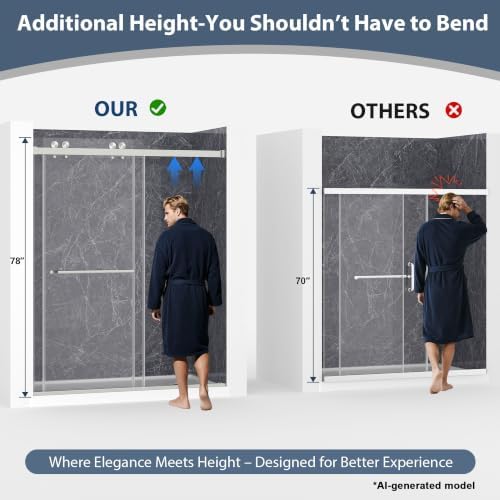 61-66" x 78"H Frameless Double Sliding Shower Doors Brushed Nickel - Image 2
