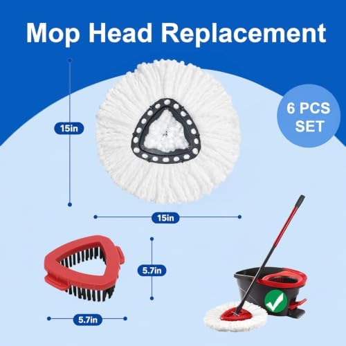 6Pcs Mop Heads Replacement, Includes 4 Mop Heads, 2Brush Head - Image 2