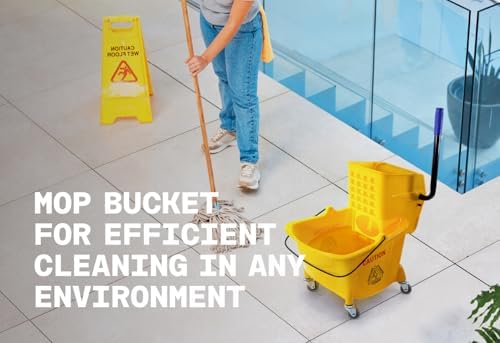 Mop Bucket 25 Quart | Side Press Wringer | 4 Wheels 2" | Yellow - Image 7