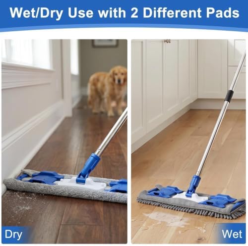 Flat Mop with Long Handle, Microfiber Chenille Mop Pads - Image 3