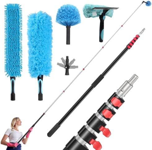 Ceiling Fan Duster Kit - 24 FT Extension Pole - 6-Piece House Cleaning Set by GameXcel