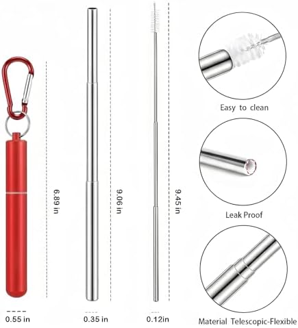 Collapsible Metal Straws, Travel Drinking Straws - Image 2