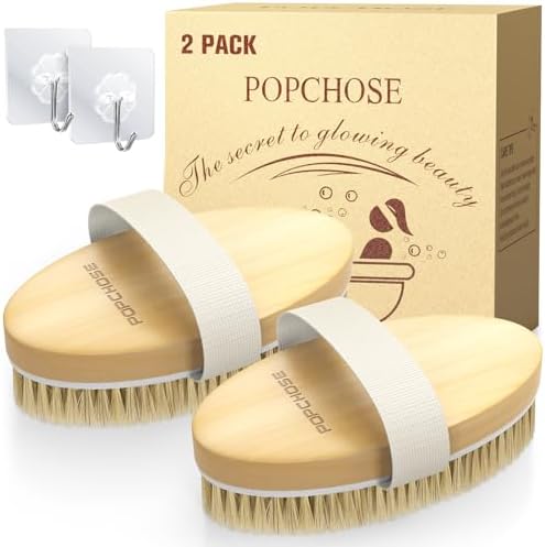 POPCHOSE Dry Brushing Body Brush, 2 Pack Boar Bristle Exfoliating Brush by Popularchoicesfromhere
