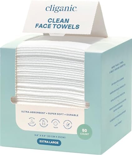 Cliganic Face Towels XL, Disposable Makeup Remover, Soft Dry Wipes, 50 ct by Cliganic