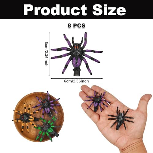 8PCS Halloween 3D Spider Shape Hair Clips, Horror Theme Hair Barrettes - Image 2