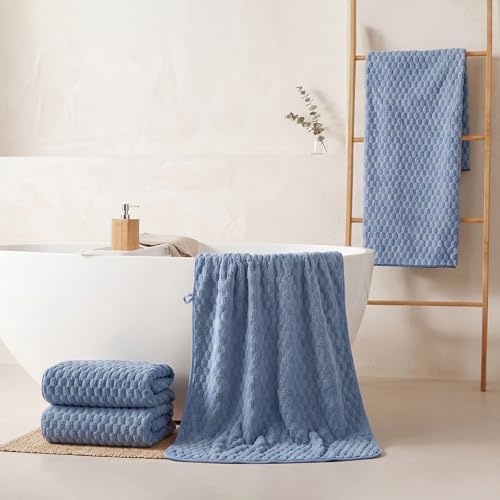 REDKISS 4 Pack Blue Microfiber Bath Towels - Image 3